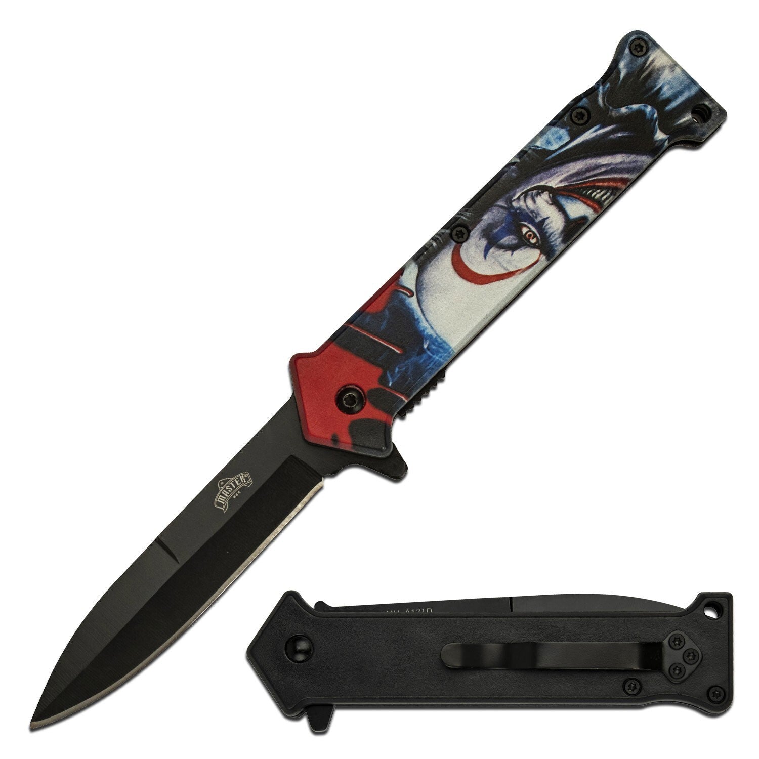 3.5" Creepy Clown Art Spring Assisted Pocket Knife Oxidized Stainless Steel