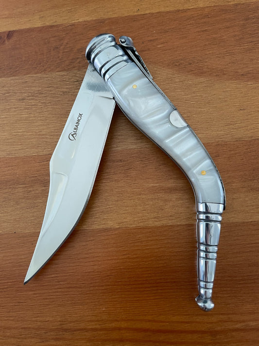 5.66" Spanish Navaja Sevillana Bandolera Pocket Knife Nacre Imitation w/ Ratchet