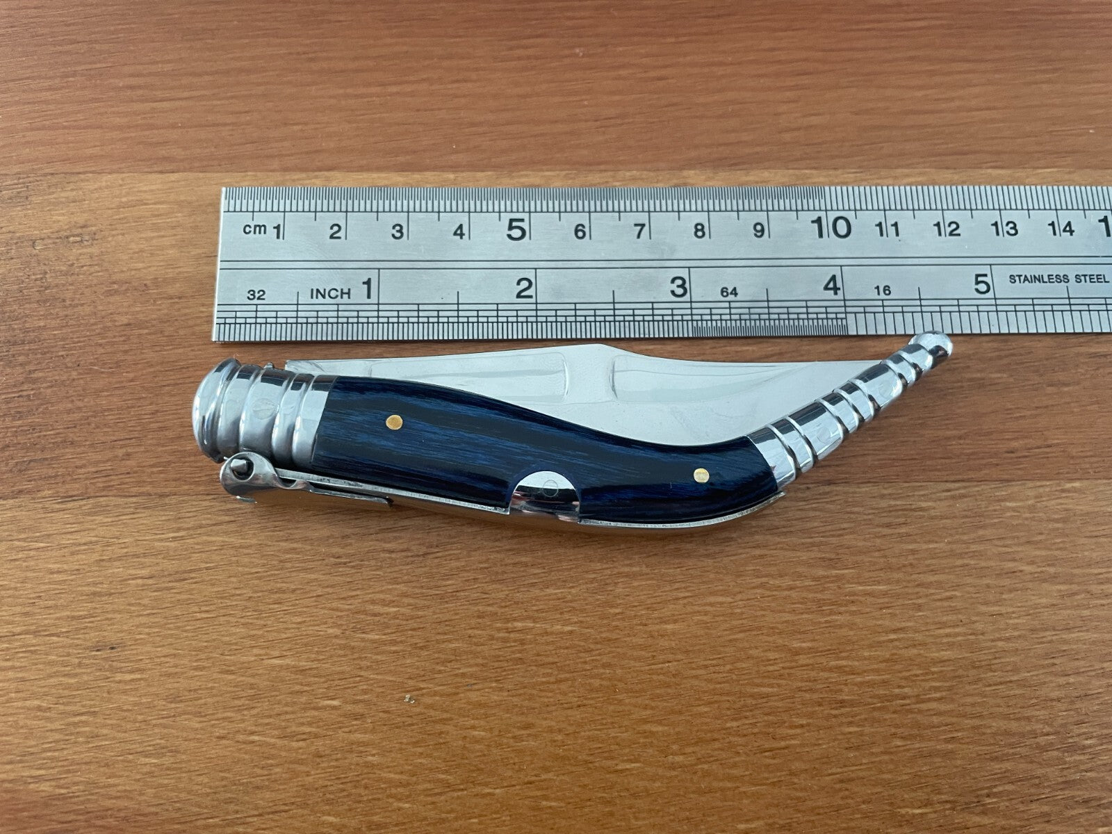 3.54" Blade Spanish Navaja Sevillana Pocket Knife Blue Wood Scales / Ratchet