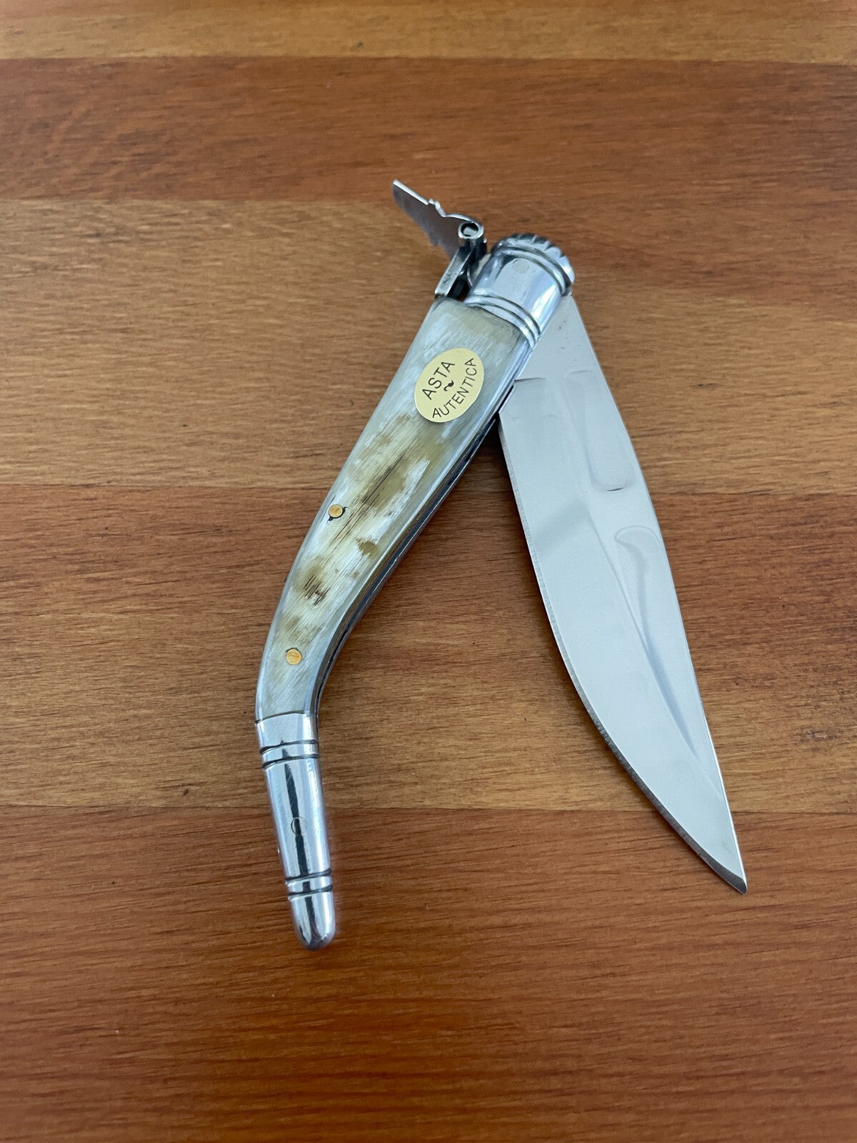 3.8" Spanish Navaja Sevillana Pocket Bullhorn Scales Unique *No ratchet*