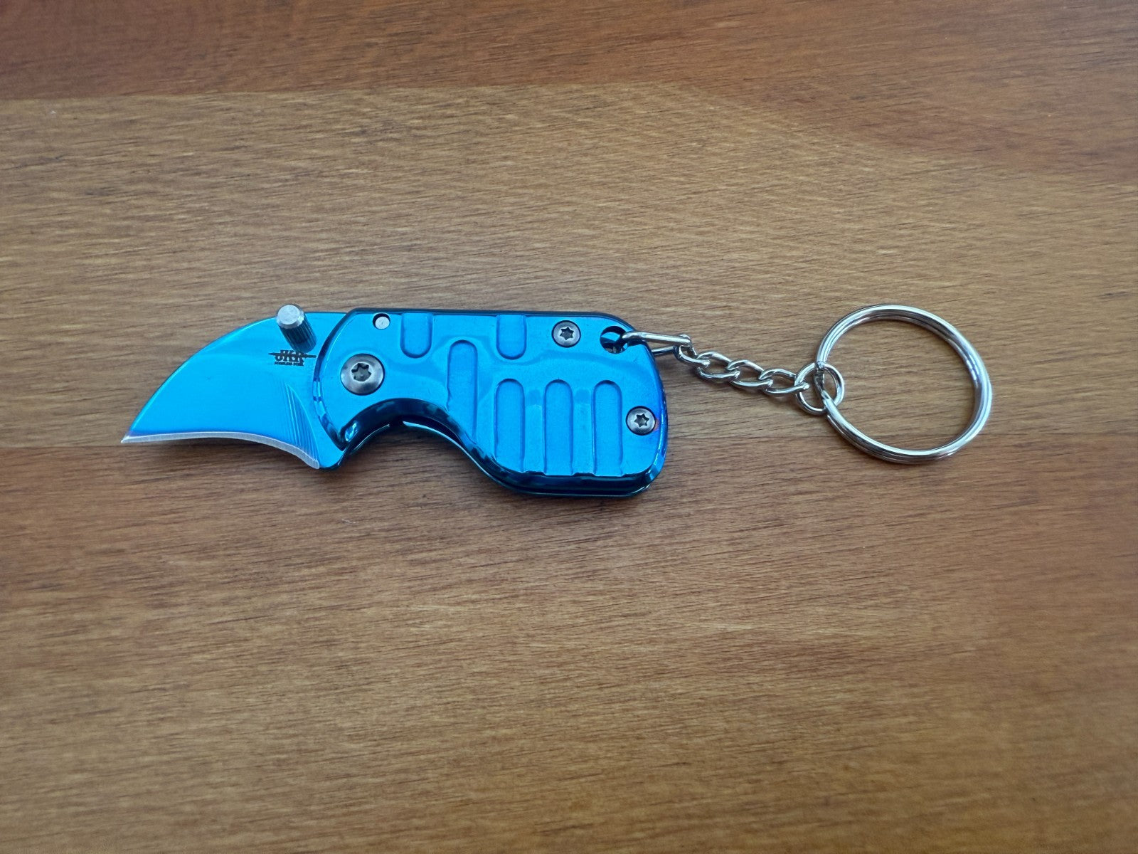 1.2" Stainless Steel Blue Curved Blade Keychain Mini Folding Knife Liner Lock