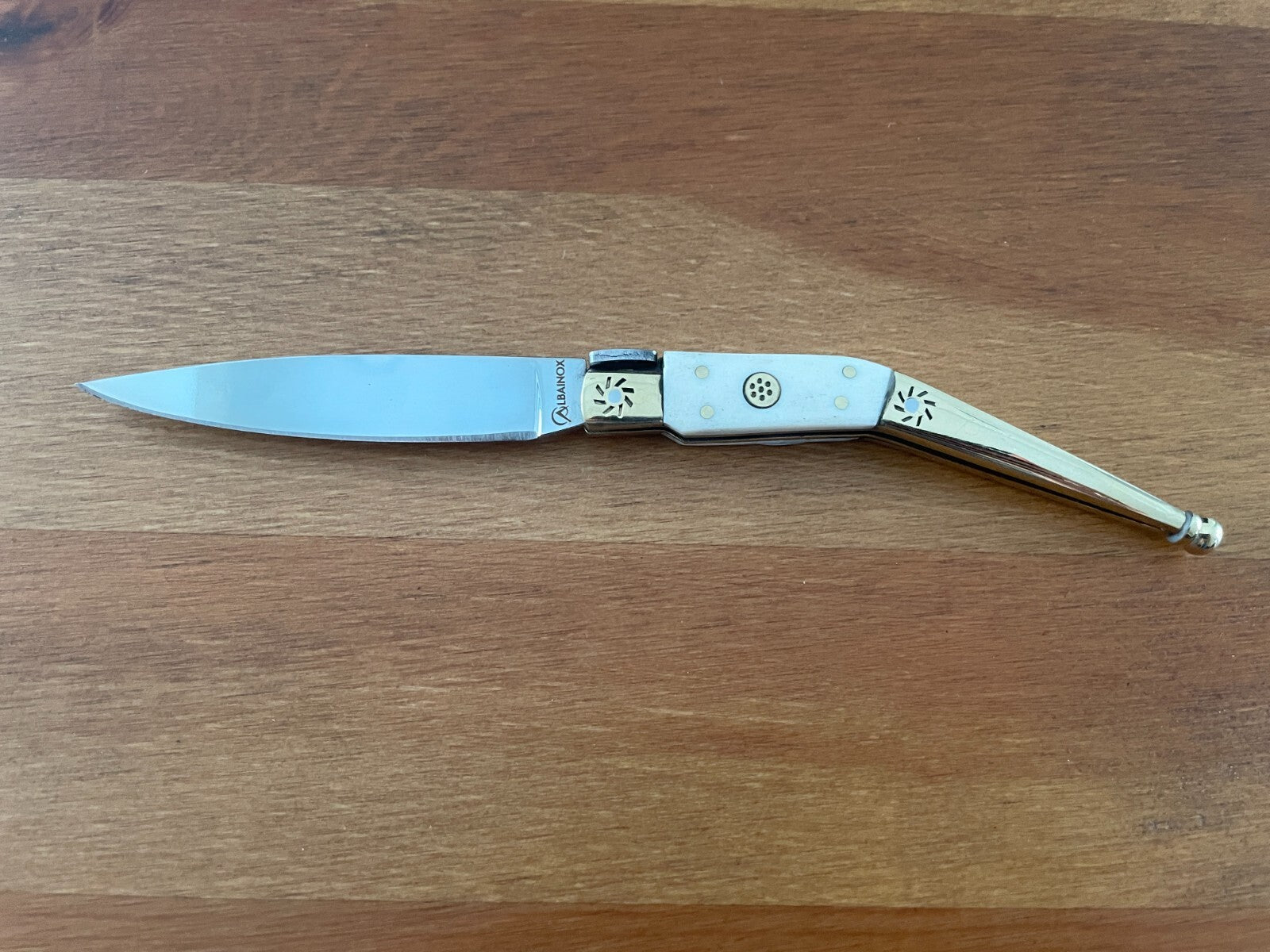 3.22" Spanish Catalan Navaja Folding Knife With Brass Bolsters Bone Scales