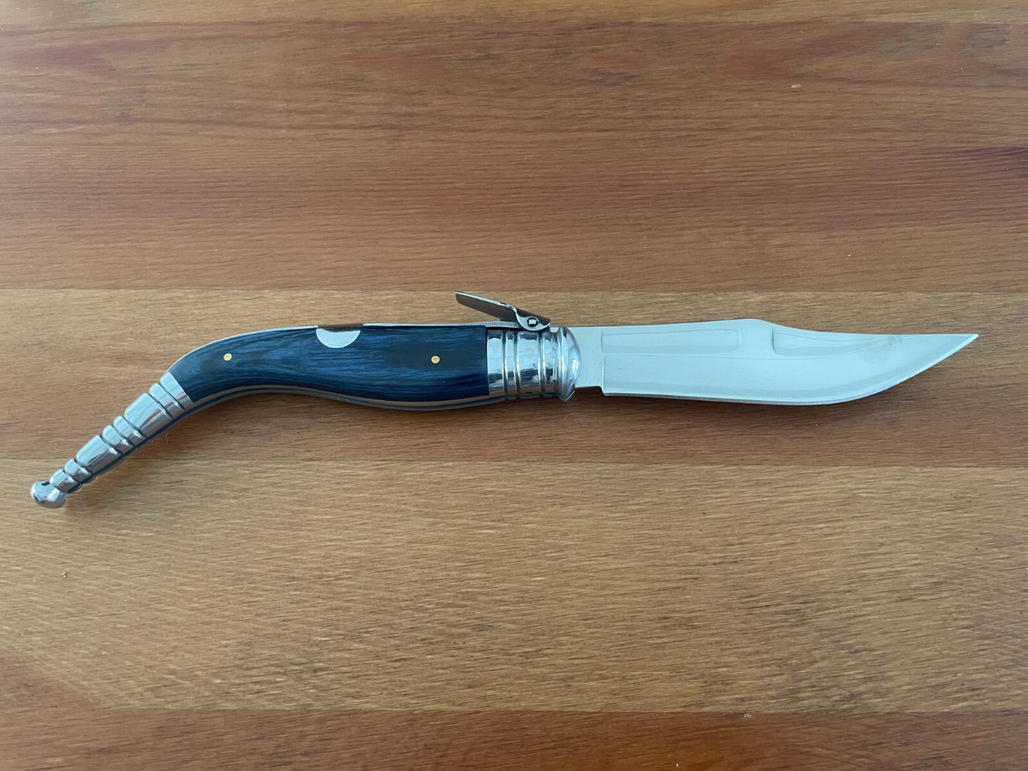 4.5" Spanish Navaja Sevillana Pocket Knife Blue Wood Stamina Scales with Ratchet