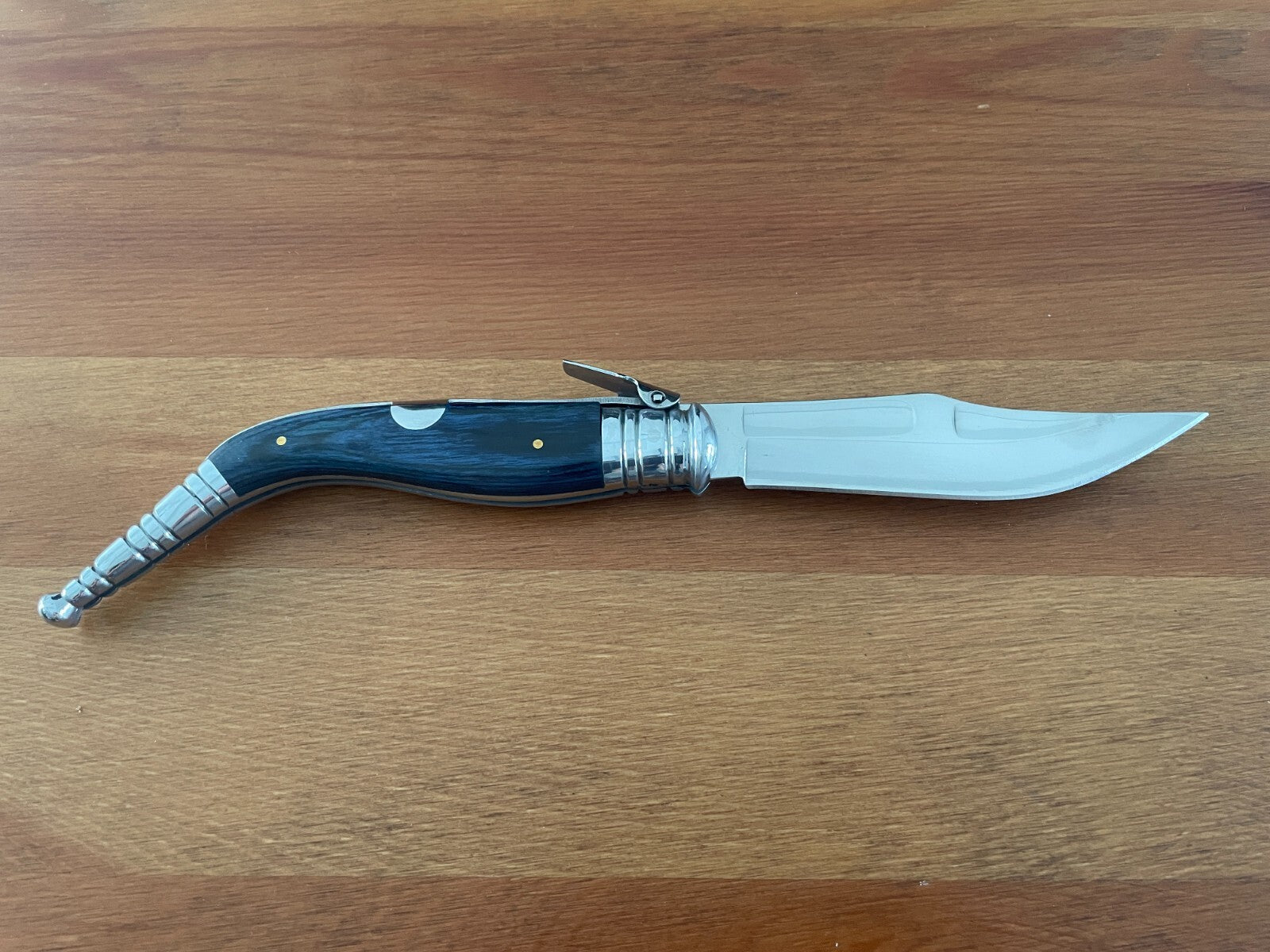 4.5" Spanish Navaja Sevillana Pocket Knife Blue Wood Stamina Scales with Ratchet