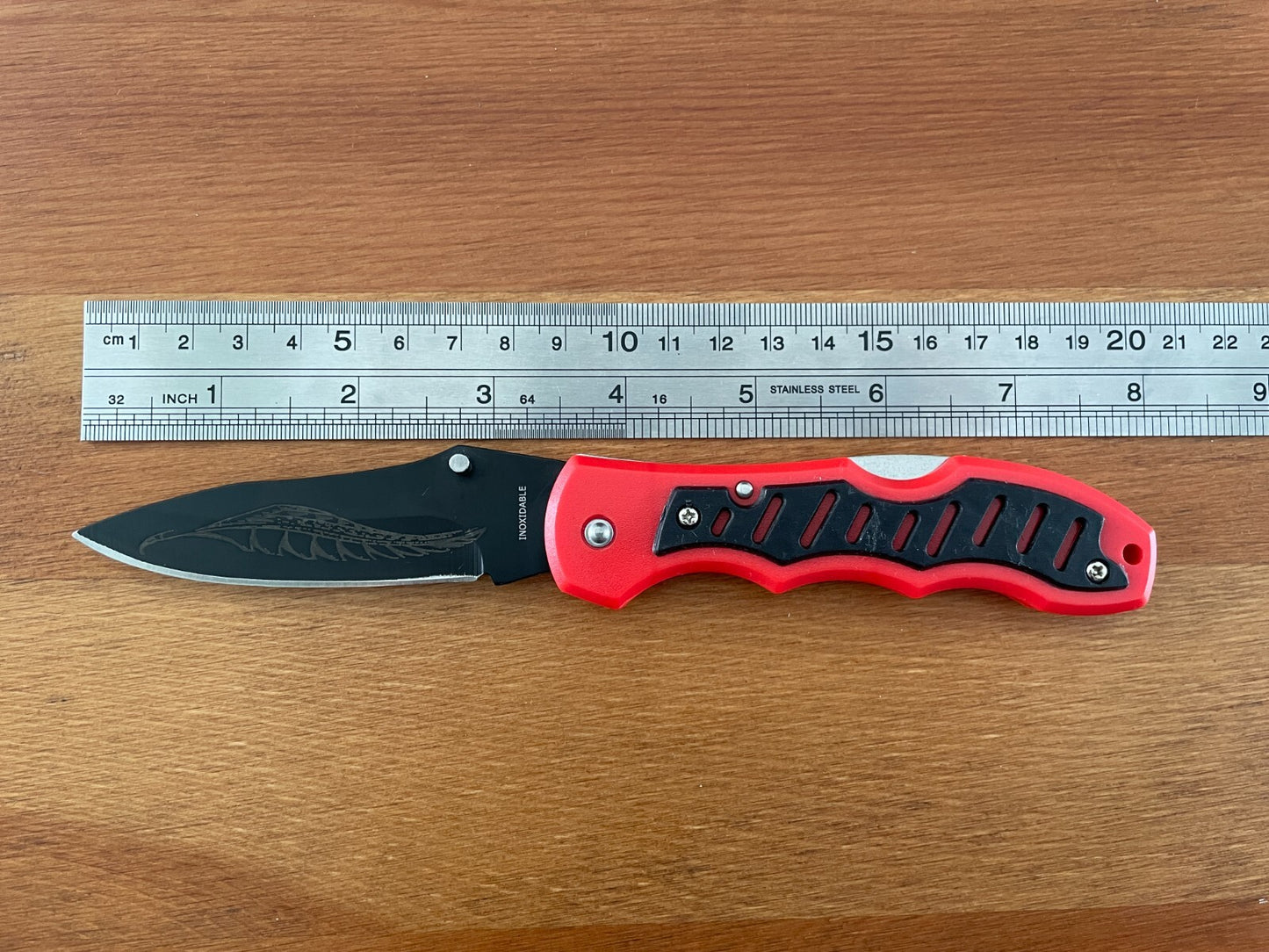 3.3" Black Stainless Steel Blade Tactical Pocket Knife Red Plastic Handle