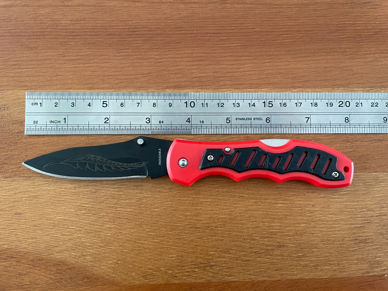 3.3" Black Stainless Steel Blade Tactical Pocket Knife Red Plastic Handle