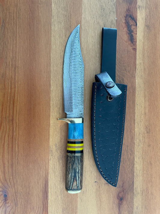 6.6 in. Handmade Damascus Steel Hunting Knife Leather Sheath Included