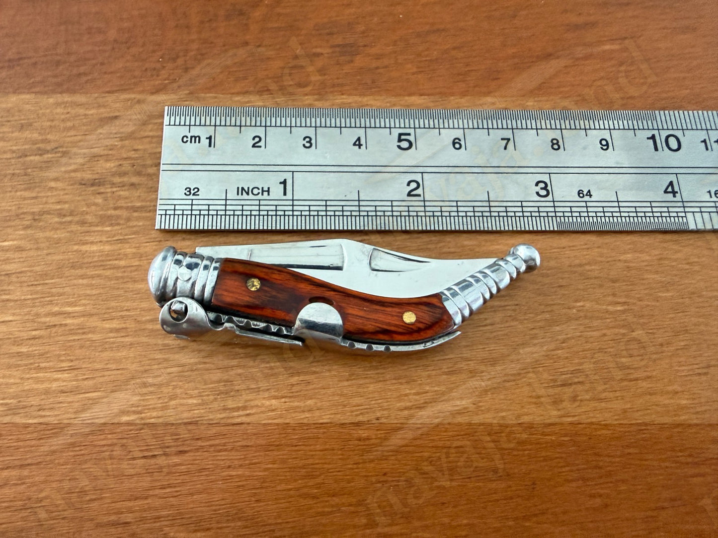 2" Blade Spanish Navaja Sevillana Pocket Knife Brown Wood Scales with Ratchet