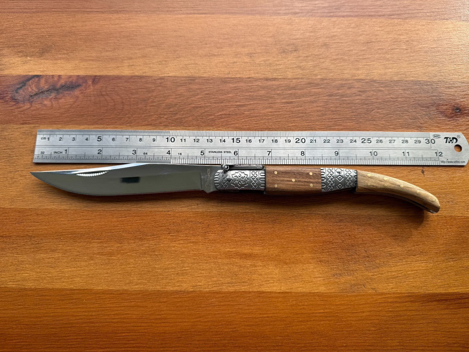 5.3" Blade Arabian Style Ratchet Navaja Knife Zebra Wood Handle Ornamented