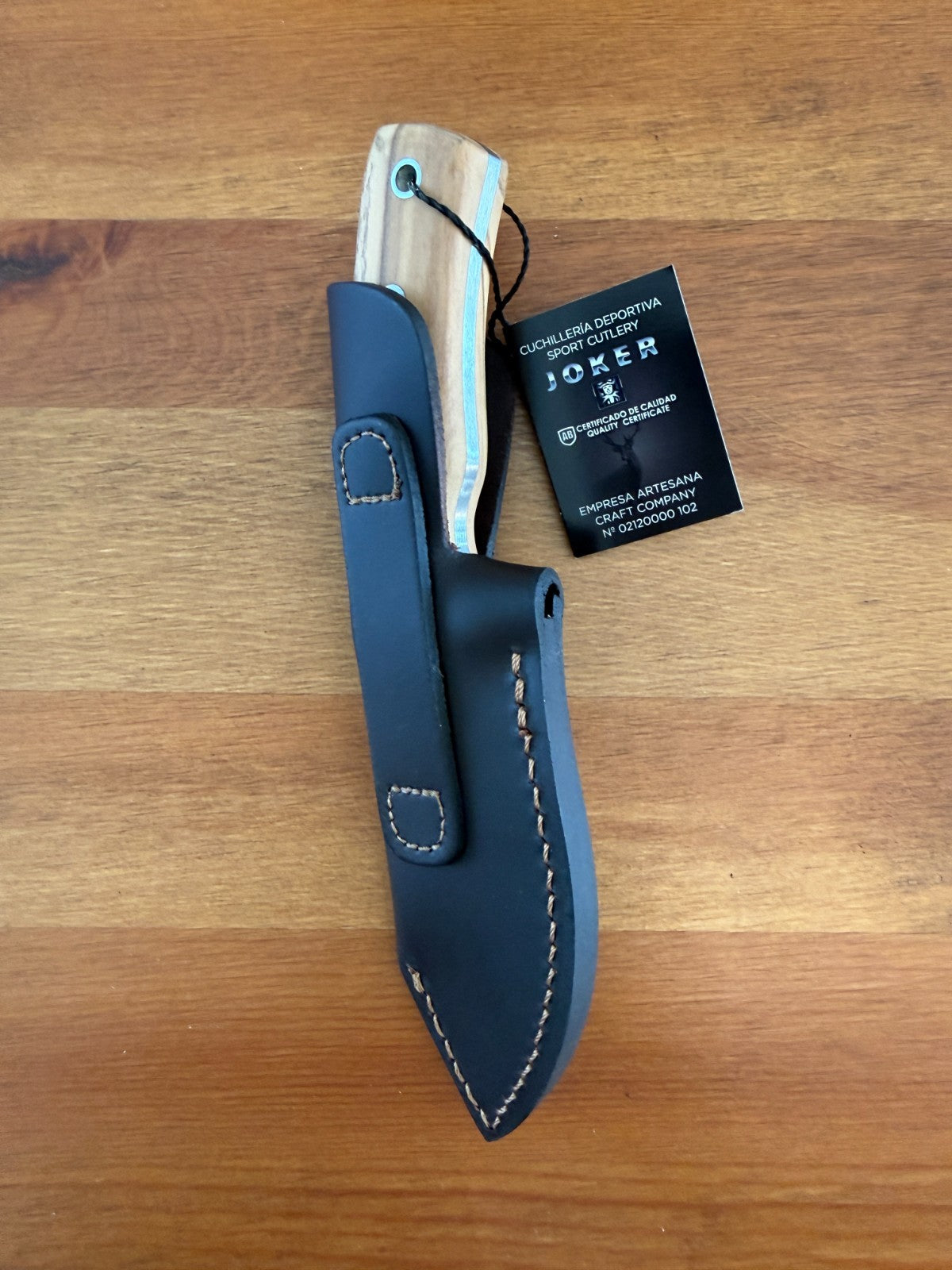 Joker Pecari Knife Olive Wood Handle Black Leather Sheath Handmade Spain