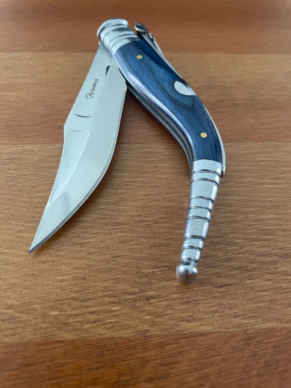 3.54" Blade Spanish Navaja Sevillana Pocket Knife Blue Wood Scales / Ratchet