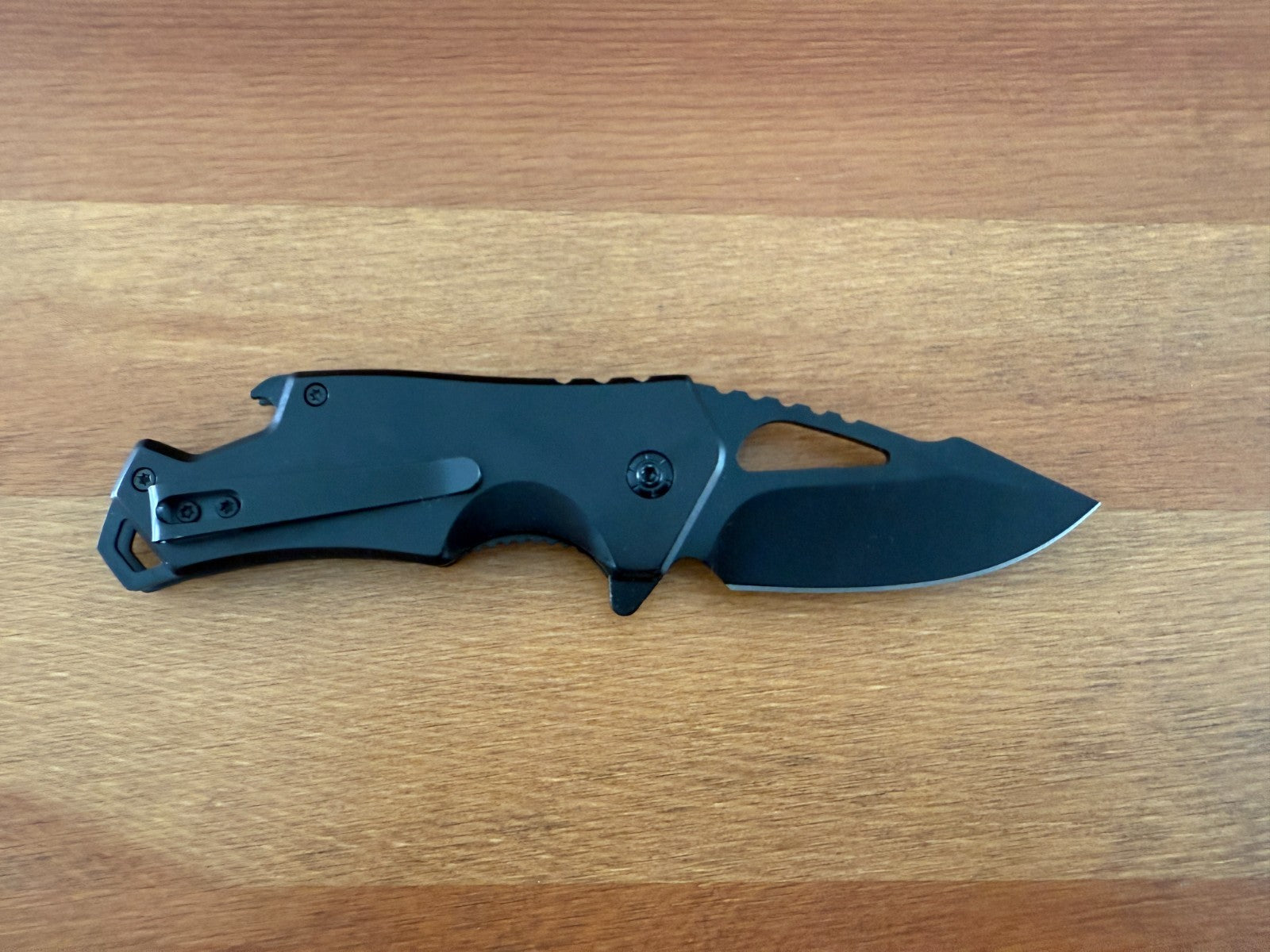 2.8" Stainless Steel Pocket Knife Black Finish Bottle Opener Liner Lock