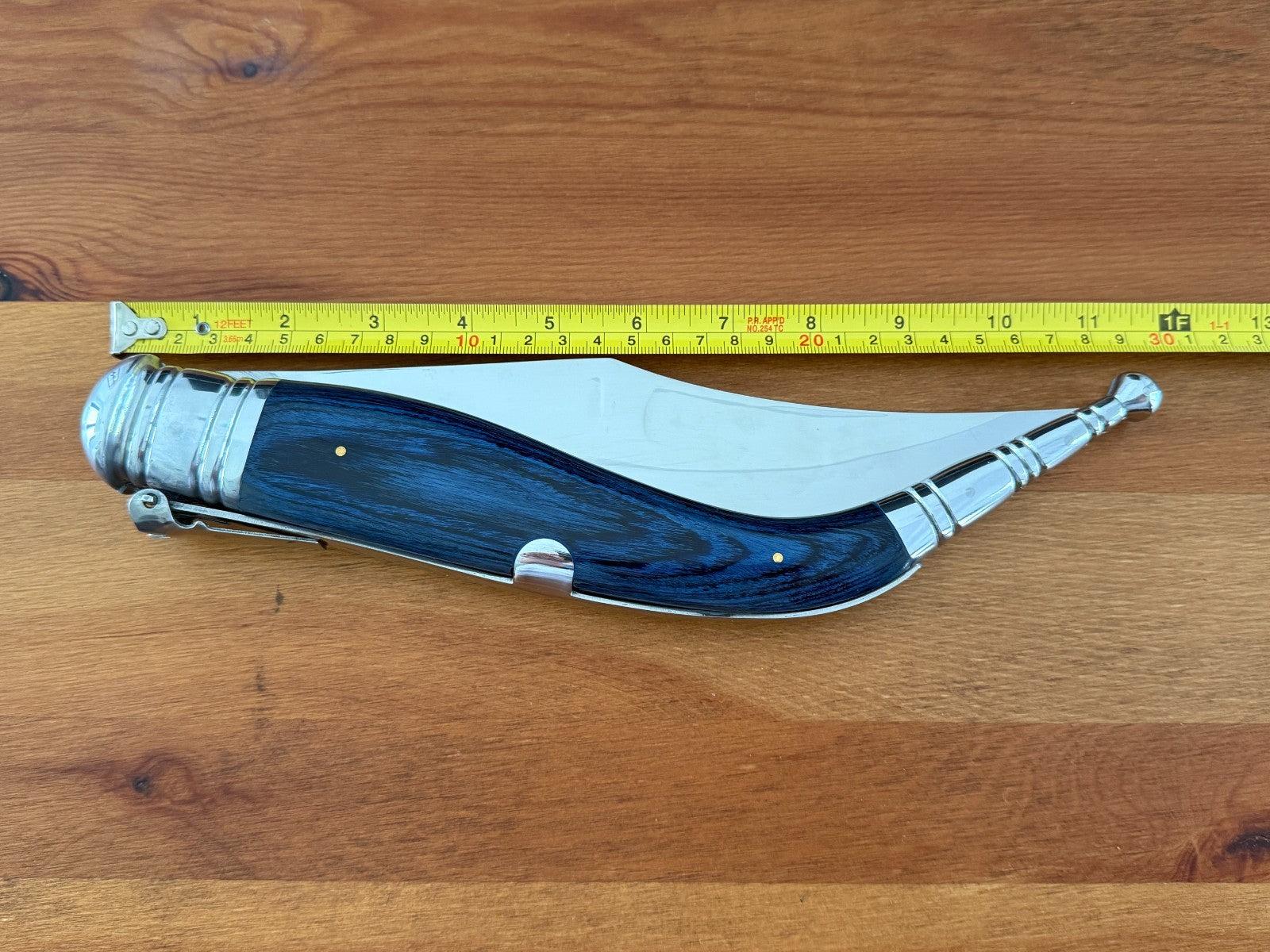 9" Blade Giant Navaja Sevillana Folding Knife Blue Wood Scales w/ Ratchet Spain