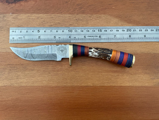 3.7 in. Handmade Damascus Steel Skinner Knife Leather Sheath Included