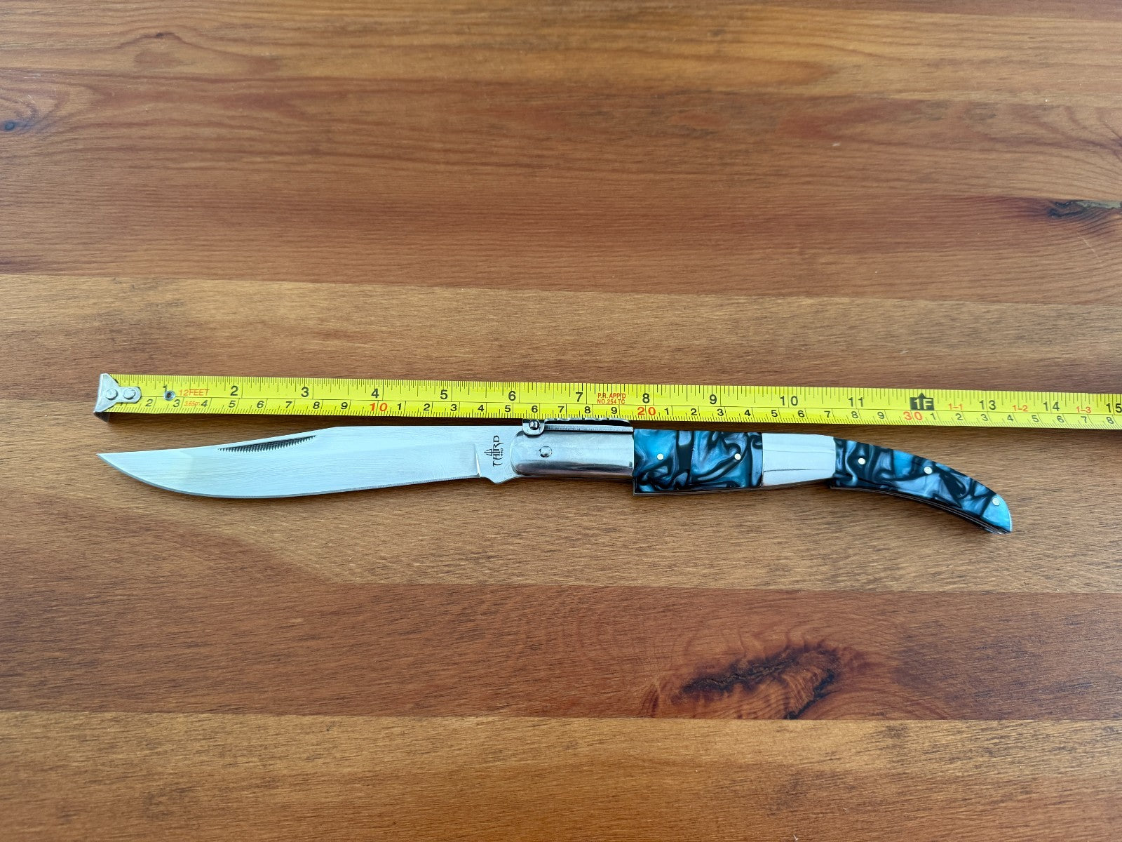 5.9" Arabian Style Navaja with Ratchet Pocket Knife Blue Acrylic & Steel Handle