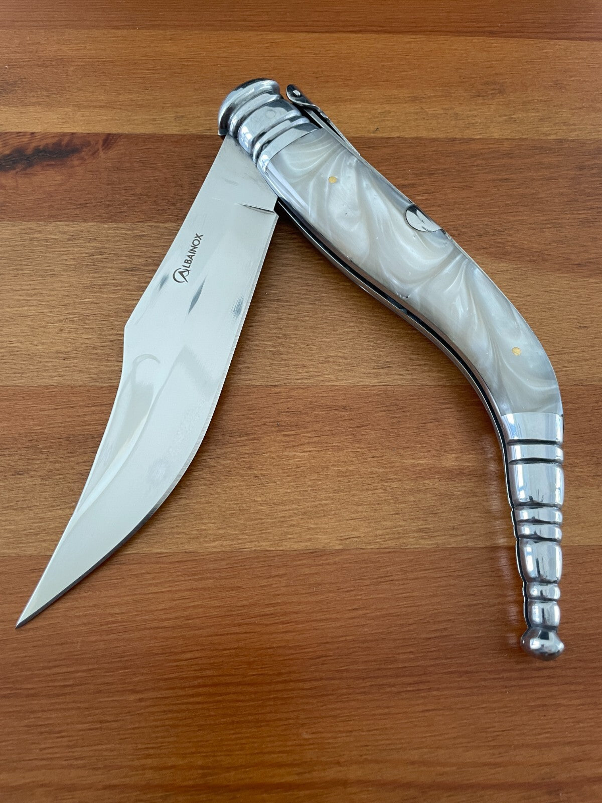 6.5" Spanish Navaja Sevillana Bandolera Pocket Knife Nacre Imitation w/ Ratchet