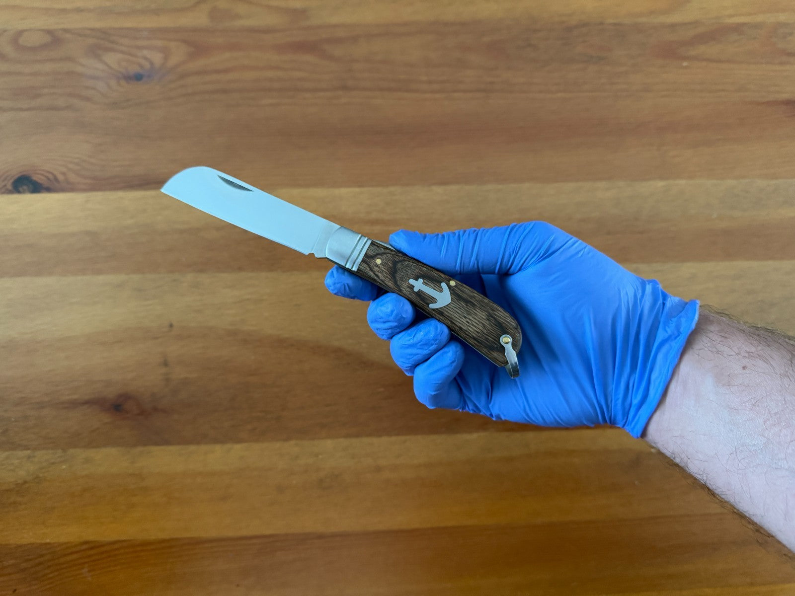 3.15" Bird Beak Navaja Pocket Knife Sailor / Marinera Wood Handle Anchor Insert