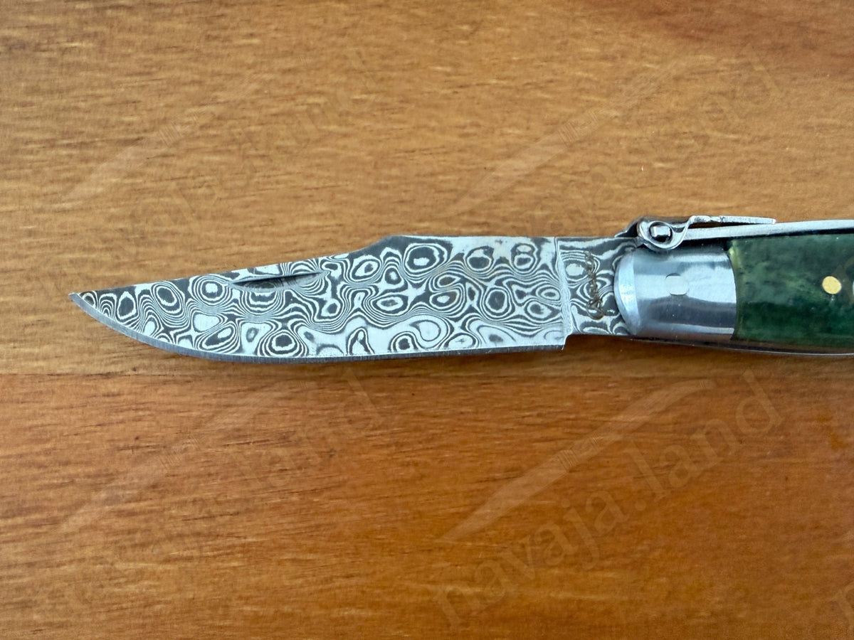 2.56” 67-Layer Damascus Blade Spanish Albacete Navaja Folding Knife Green Bone