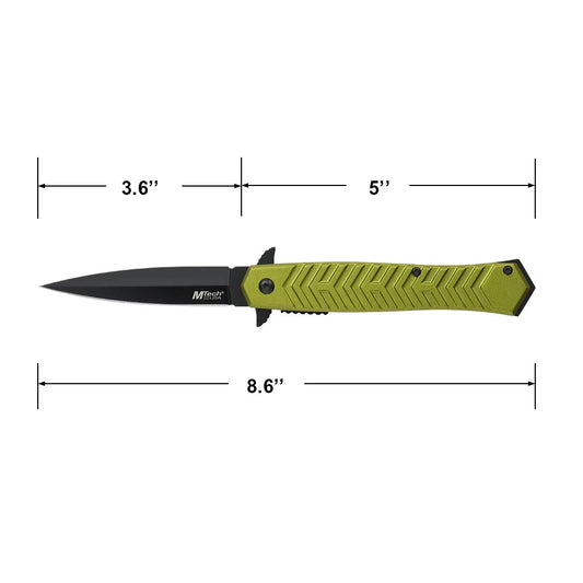 MTech 3.6" Black Oxidized Steel Blade Spring Assisted Knife Aluminum Handle
