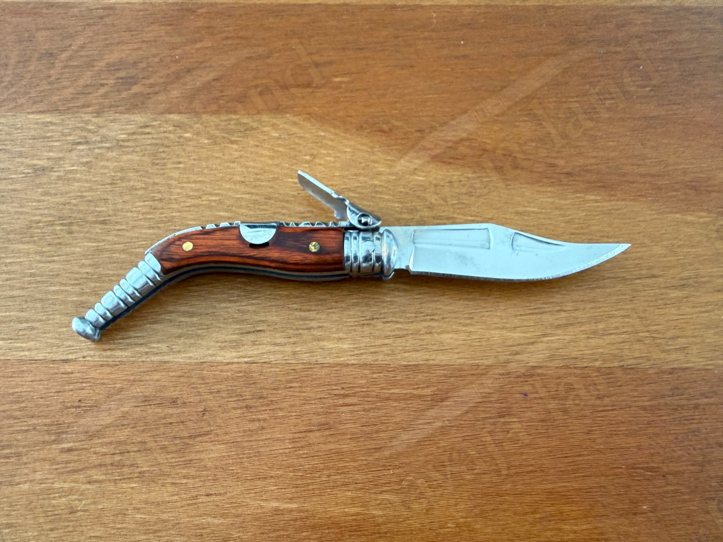 2" Blade Spanish Navaja Sevillana Pocket Knife Brown Wood Scales with Ratchet