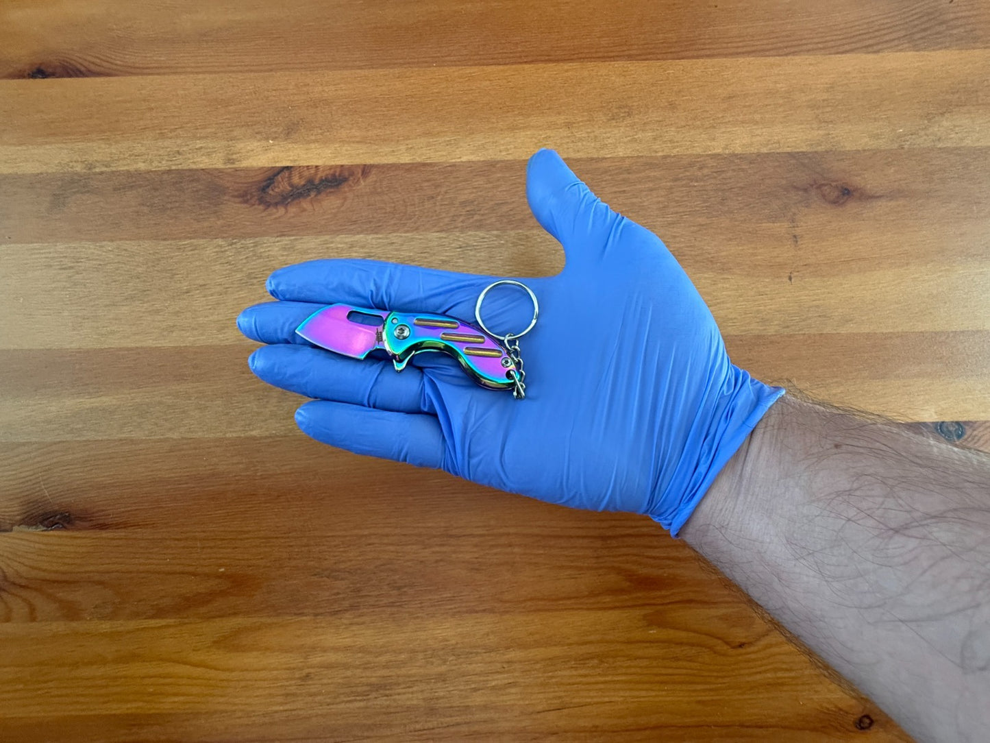 Keychain Mini Folding Knife 1.5" Steel Blade Rainbow Coated Liner Lock