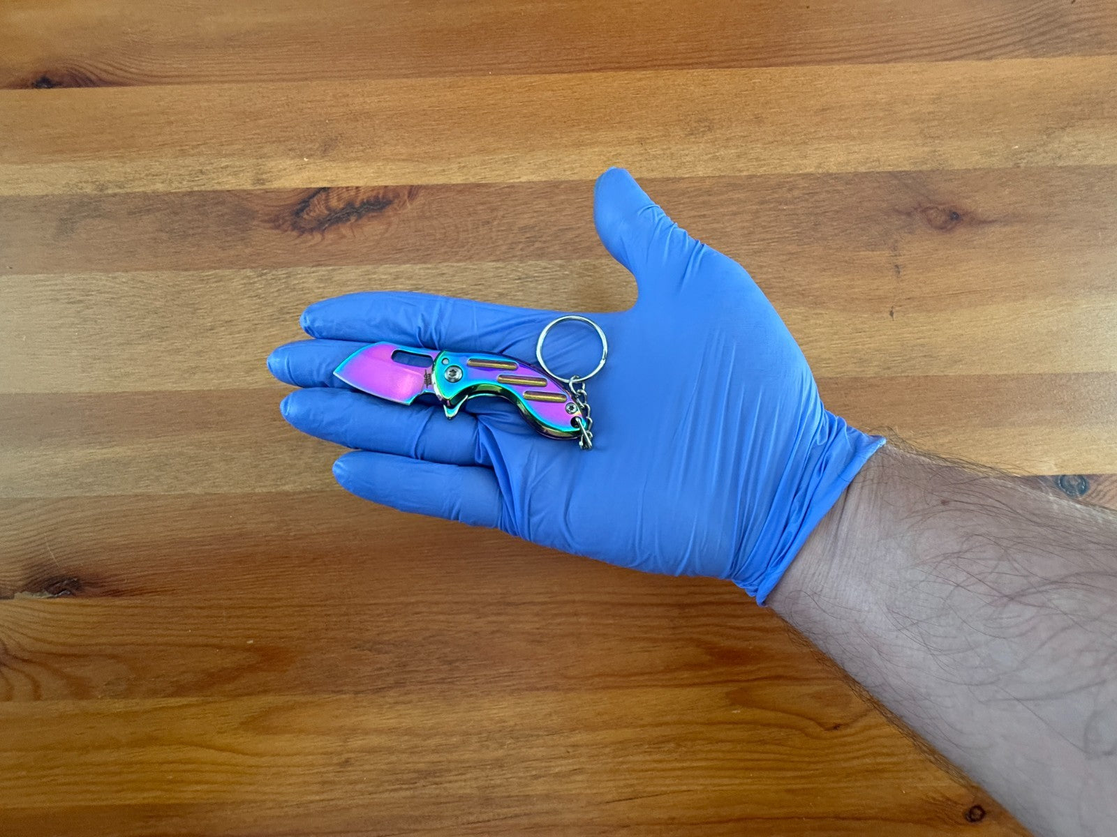 Keychain Mini Folding Knife 1.5" Steel Blade Rainbow Coated Liner Lock