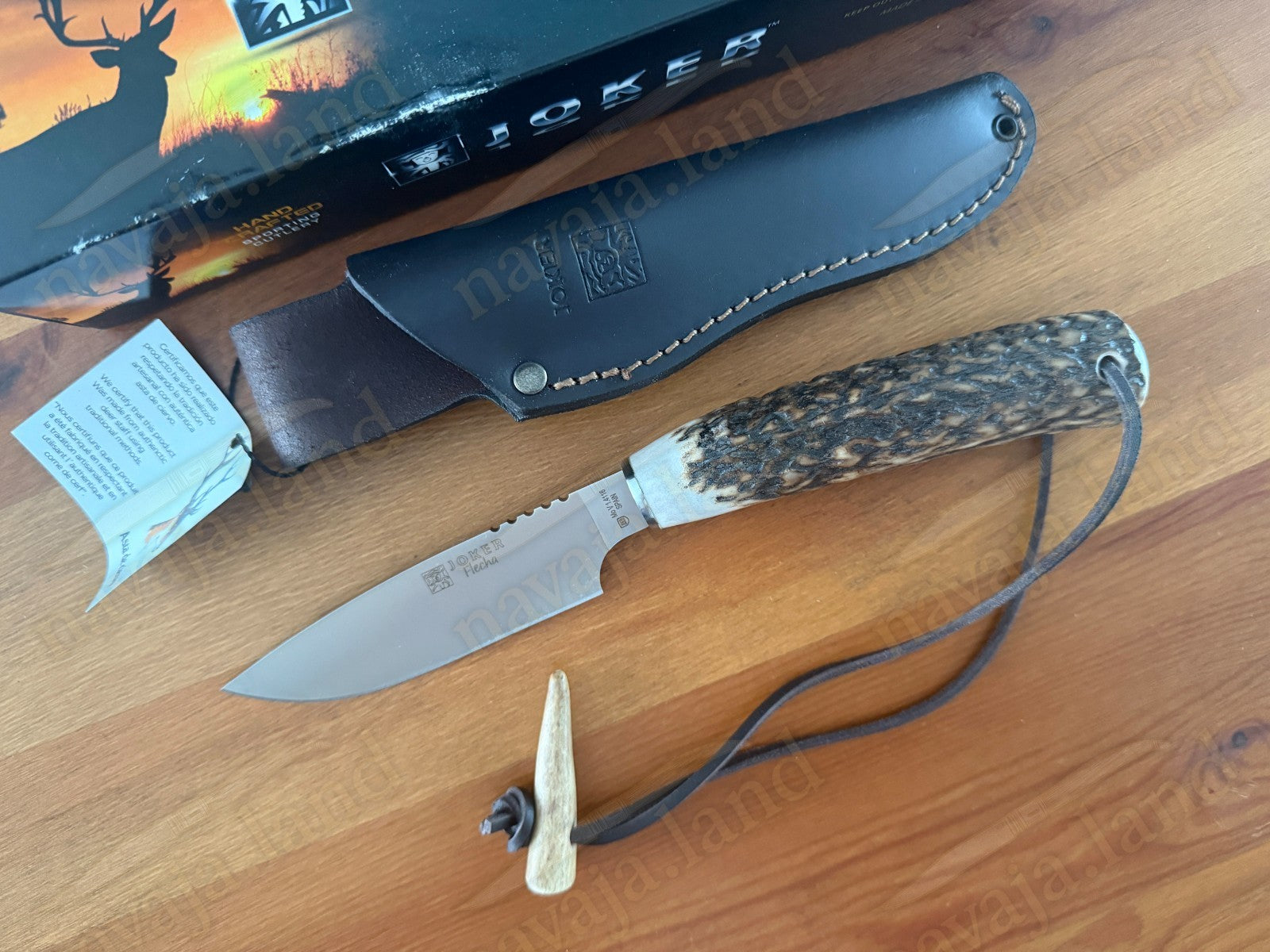 Joker Flecha Hunting Knife 4.92” MOVA Blade | Deer Horn Handle | Leather Sheath