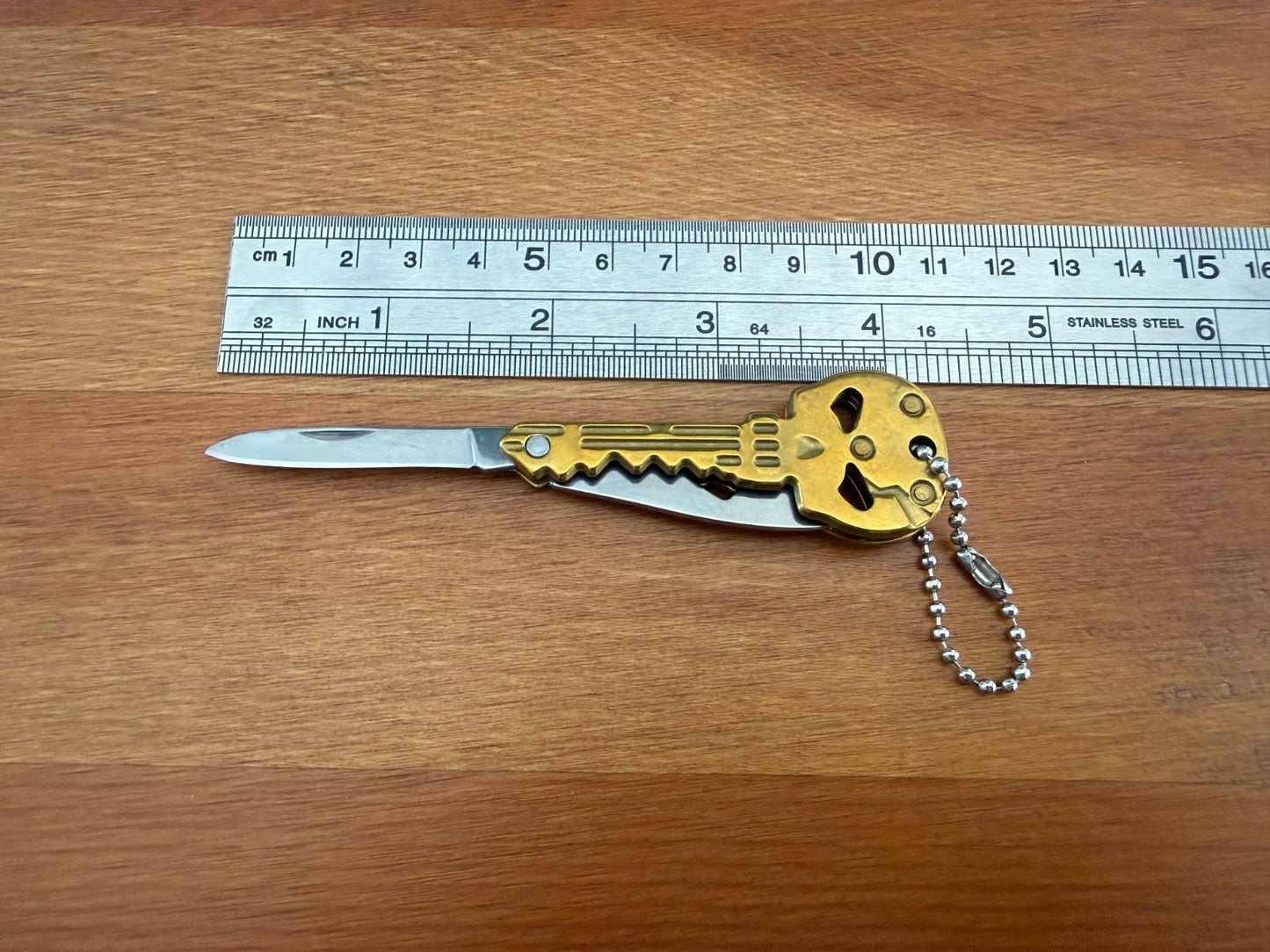 Golden Finish Skull Key Ring Knife 1.8-in Blade With Bottle Opener  From Spain