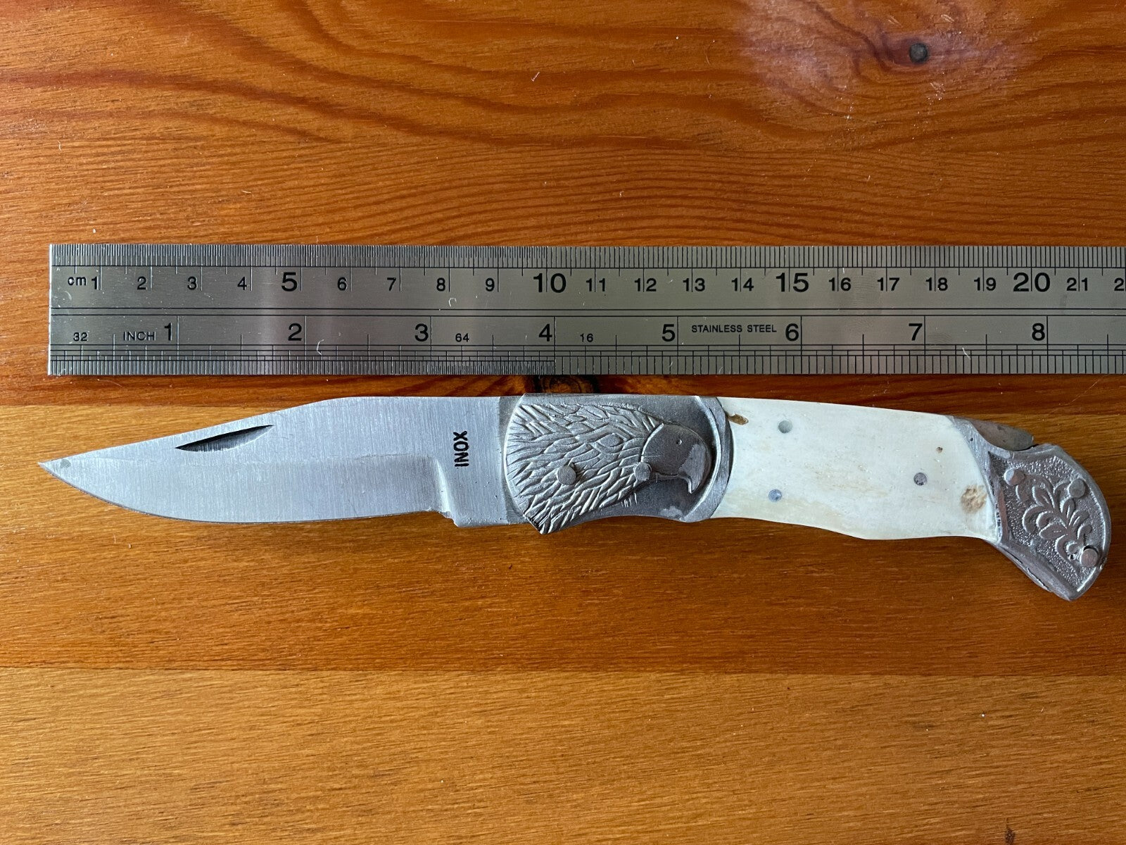 3.5" Spanish Navaja Pocket Knife Eagle Bolsters Bone Scales Lockback USA Seller