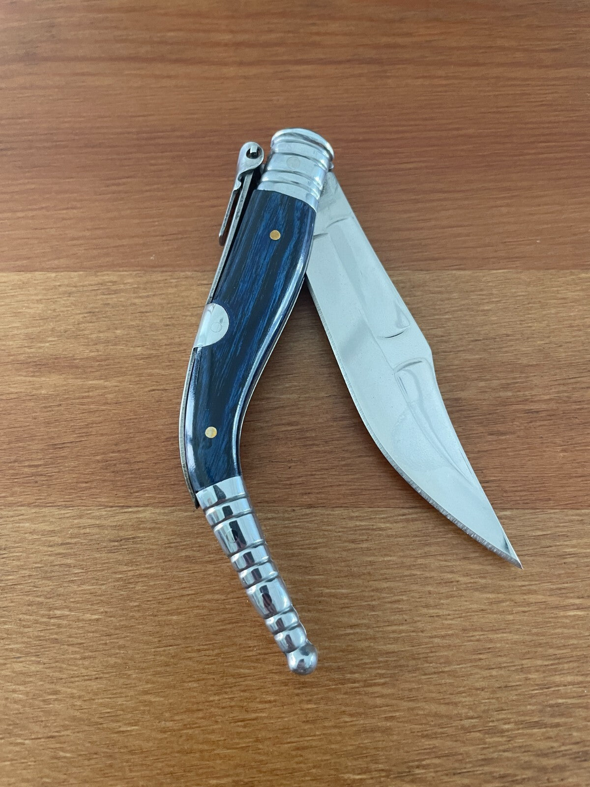 3.54" Blade Spanish Navaja Sevillana Pocket Knife Blue Wood Scales / Ratchet