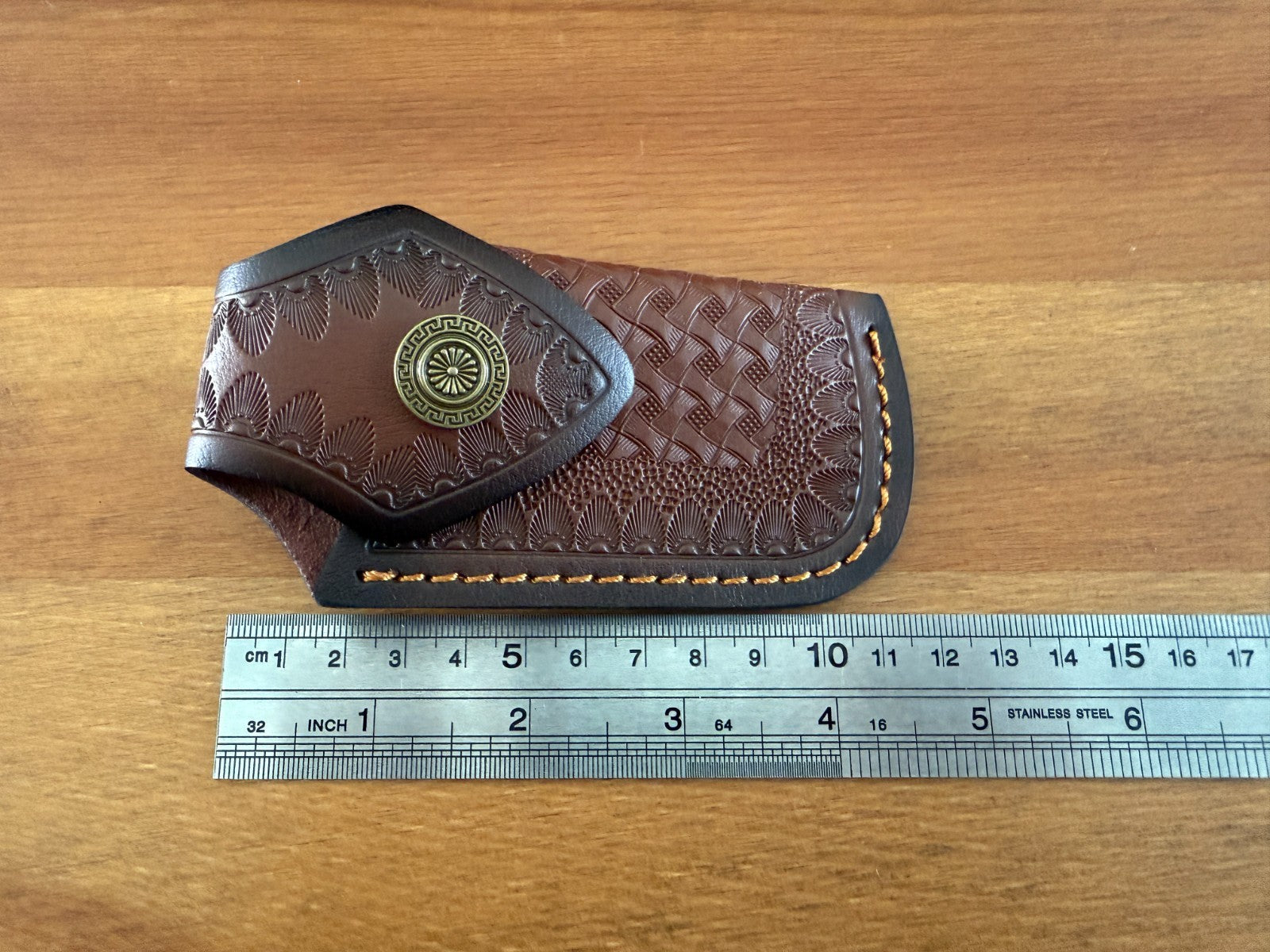 3.5" Brown Leather Pocket Knife Sheath with Belt Holder Hand Made Spain