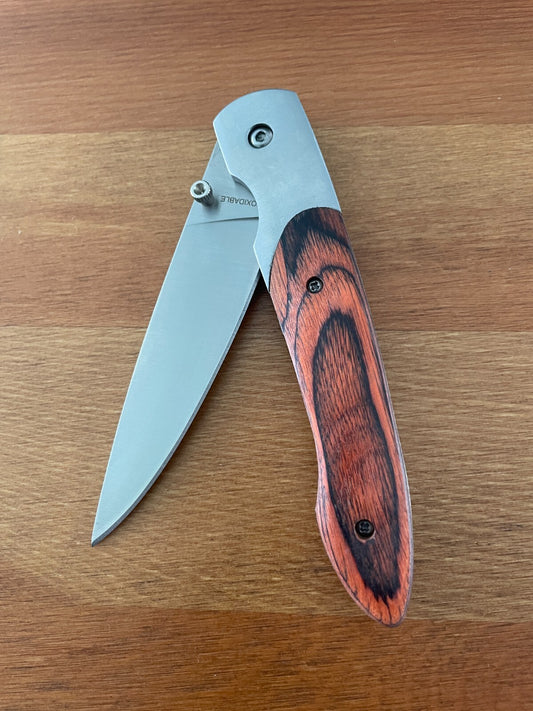 3.5" Stainless Steel Satin Blade Folding Pocket Knife Steel and Wood Handle