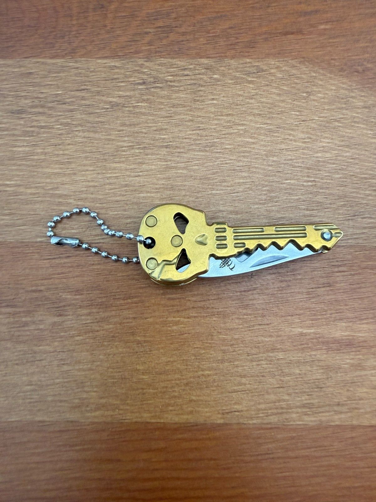 Golden Finish Skull Key Ring Knife 1.8-in Blade With Bottle Opener  From Spain