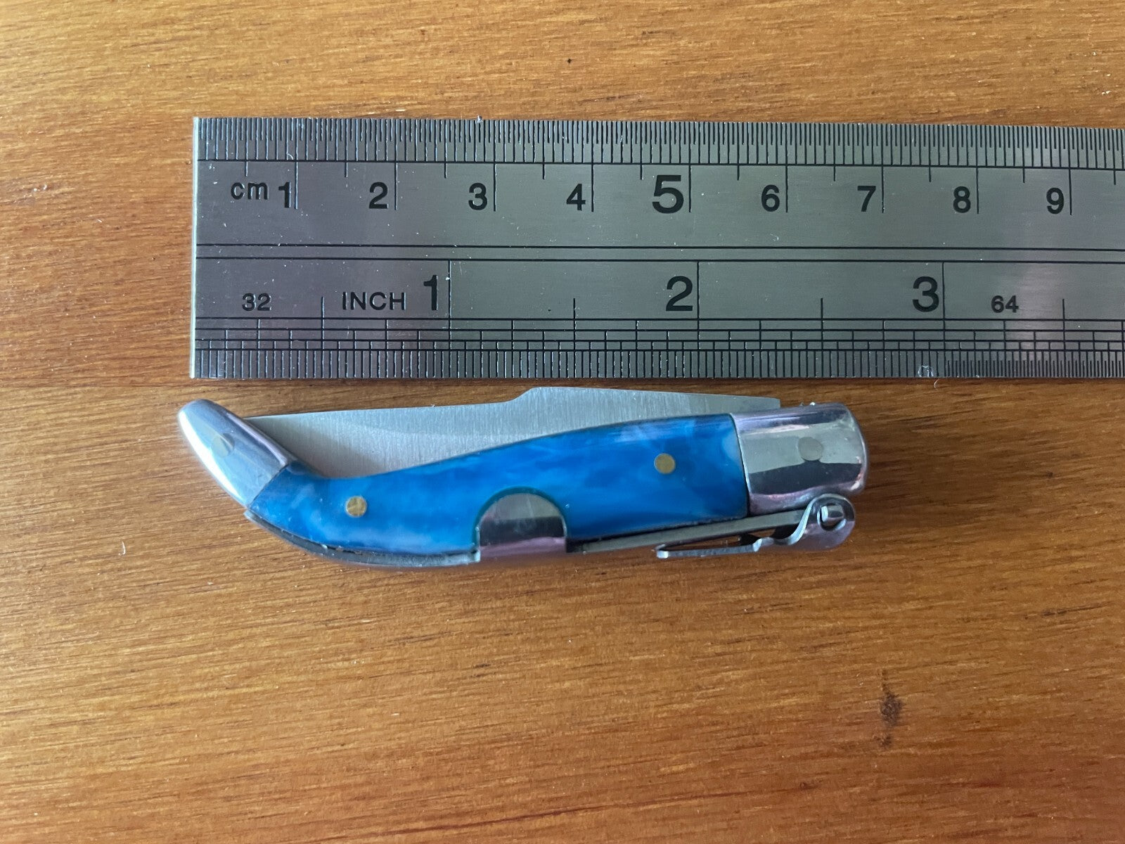 2” Spanish Navaja Teja Albacete Pocket Knife Blue Celluloid Scales From Spain