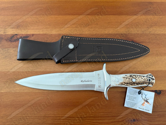 Joker Rehalero Hunting Knife 9.44” MOVA Blade Deer Horn Handle Leather Sheath