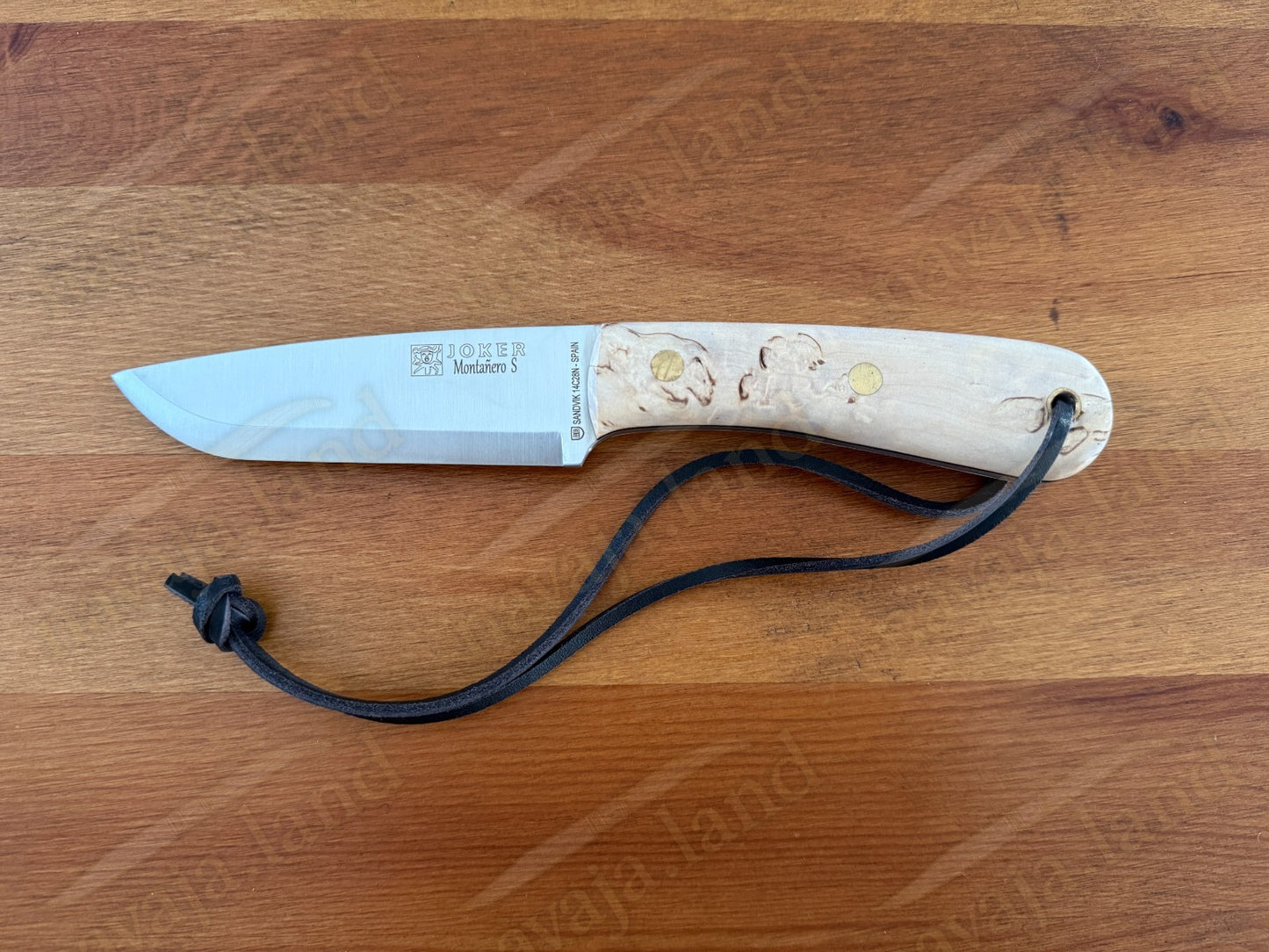 Joker Montañero Fixed Knife 4.3" Sandvik 14C28N Steel Curly Birch Handle Spain