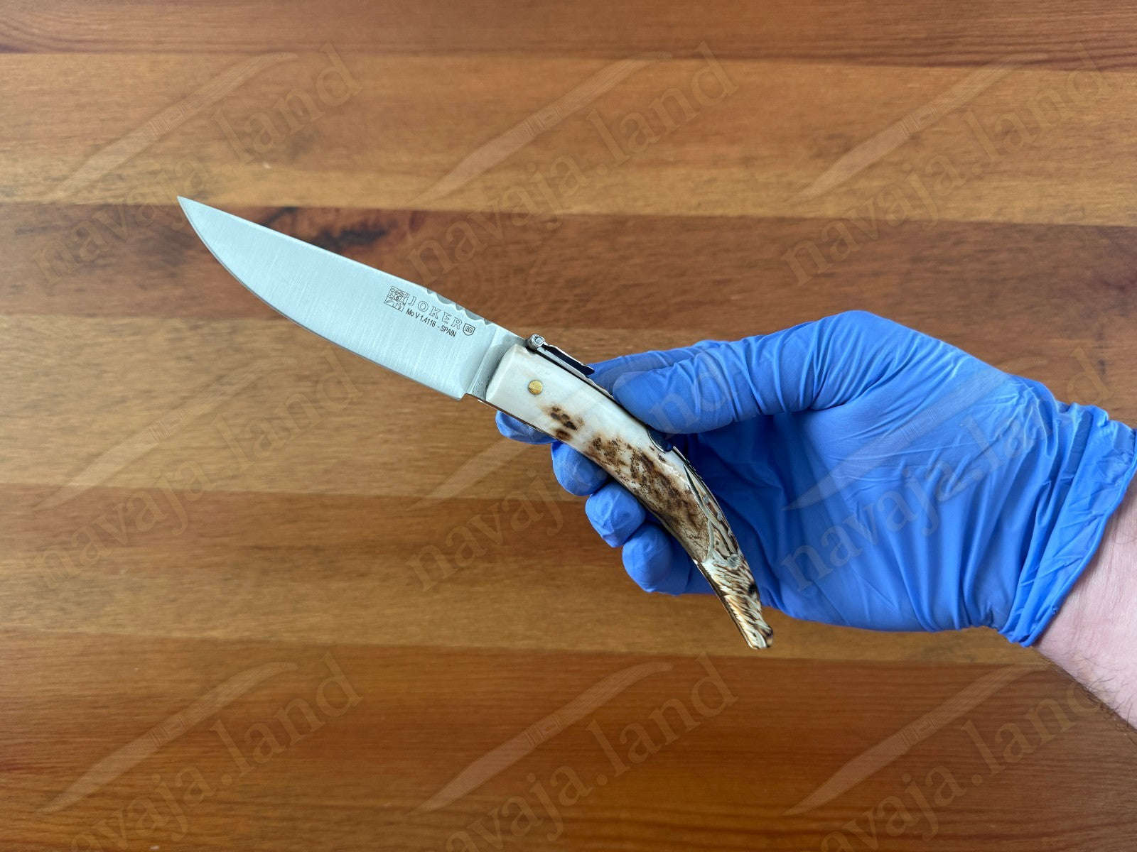 Joker Macho Montés Folding Knife – Hand Carved Deer Antler | 3.3" MOVA Steel