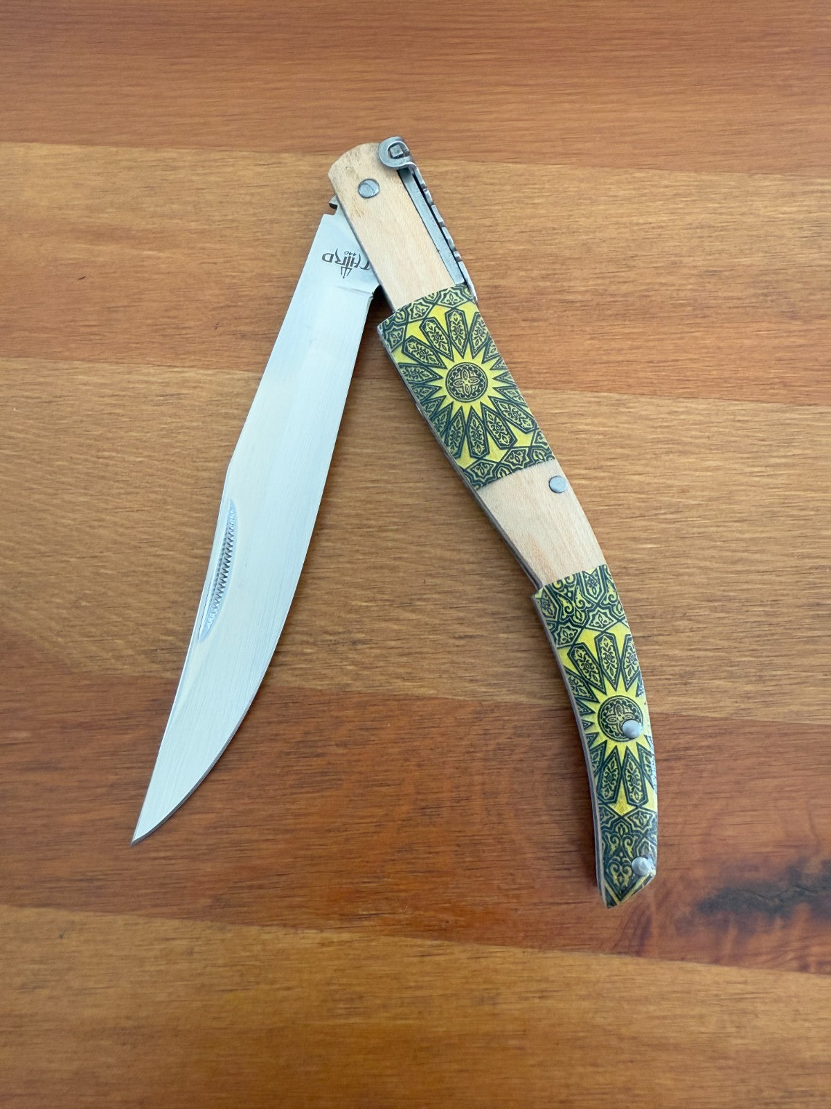 5" Arabian Style Navaja with Ratchet Pocket Knife Maple Wood Handle From Spain