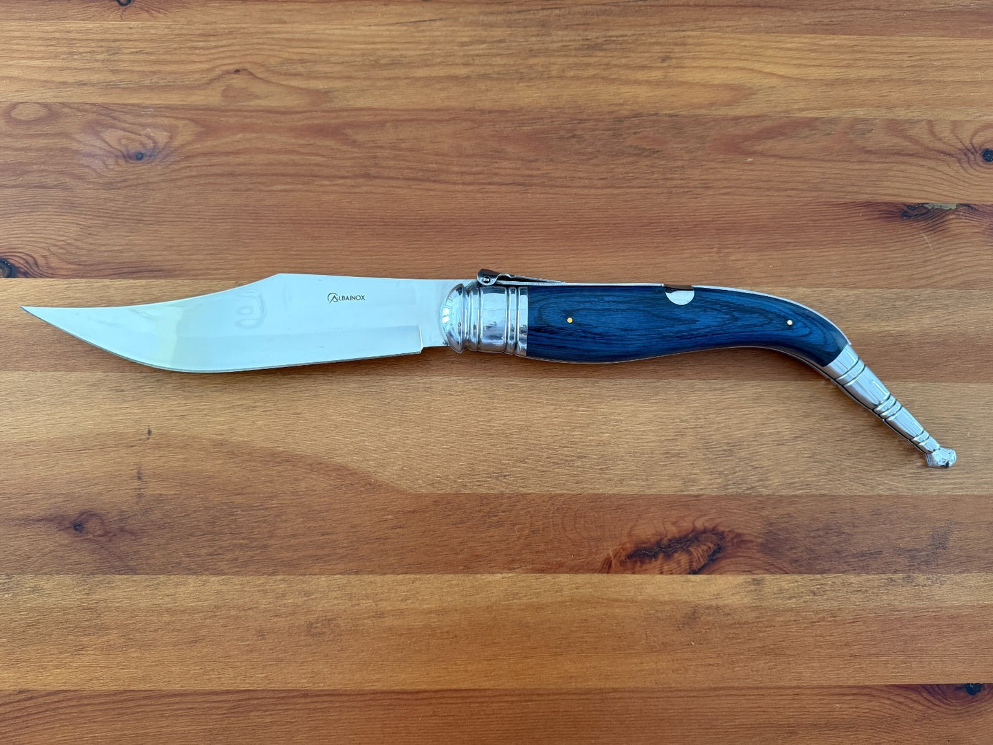 9" Blade Giant Navaja Sevillana Folding Knife Blue Wood Scales w/ Ratchet Spain