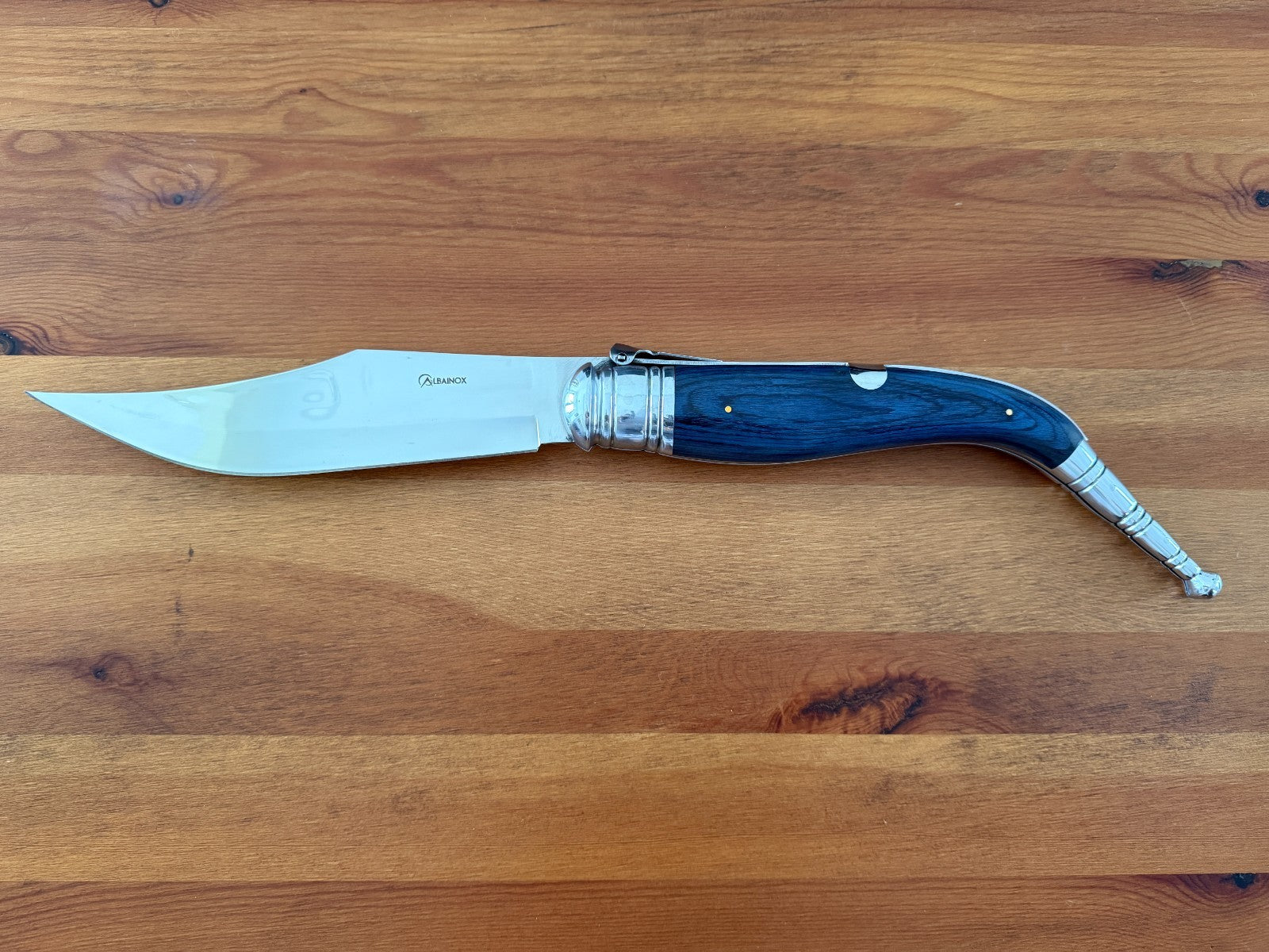 9" Blade Giant Navaja Sevillana Folding Knife Blue Wood Scales w/ Ratchet Spain