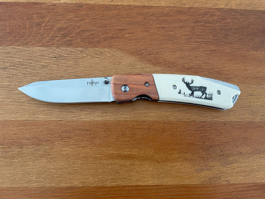 3.74-inch Folding Pocket Knife Navaja Wood and ABS Scales Deer Design From Spain