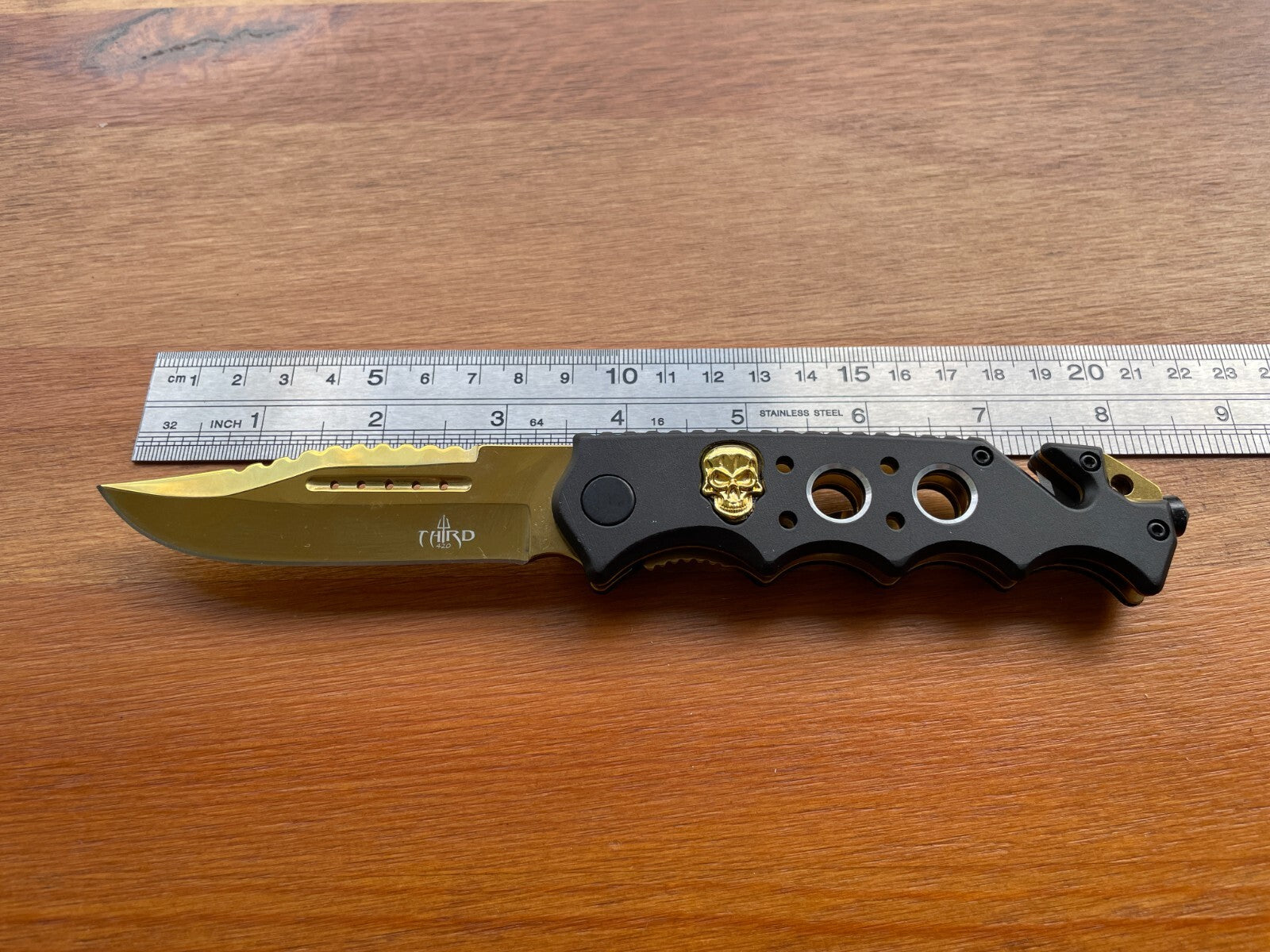 3.54" Steel 420 Plated Gold Titanium Black Aluminum Handle Belt Clip / Tools