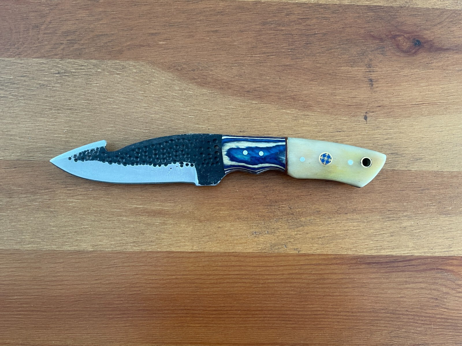 4.2 in. Handmade Hunting Knife Camel bone / Wood Handle Leather Sheath Included