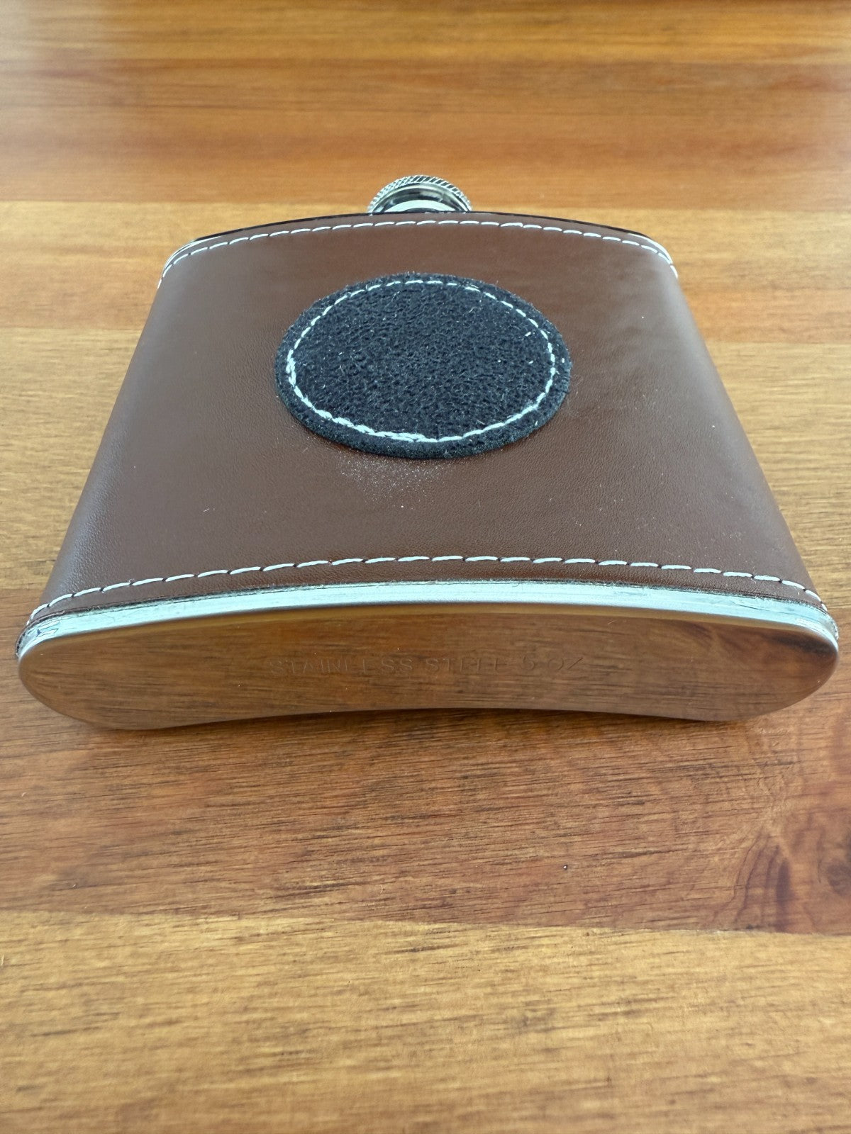 5 oz Stainless Steel Flask Sheathed in Brown Leather Pocket Hip Bottle