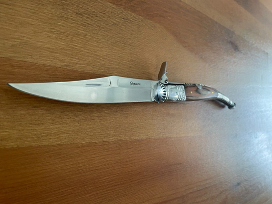 4.9” Spanish Navaja Serrana Folding Pocket Knife Red Stamina Wood Handle
