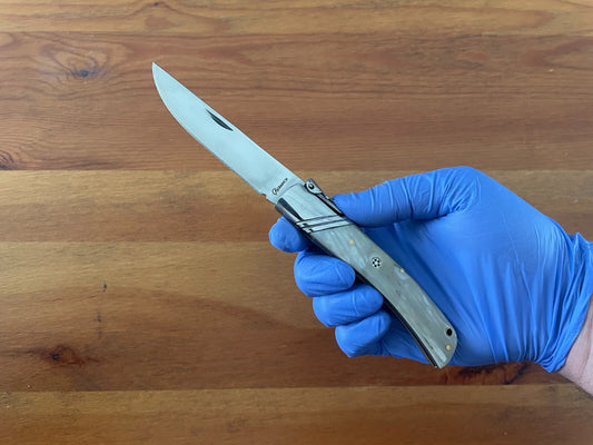 3.54" Spanish Navaja Pocket Knife Bull Horn Scales With Ratchet & Billet Lock