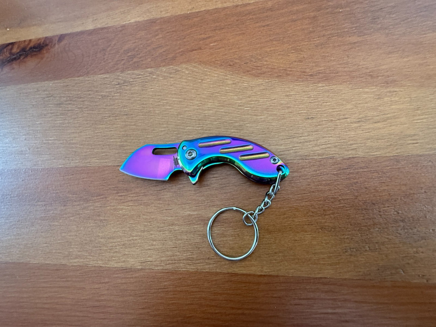 Keychain Mini Folding Knife 1.5" Steel Blade Rainbow Coated Liner Lock
