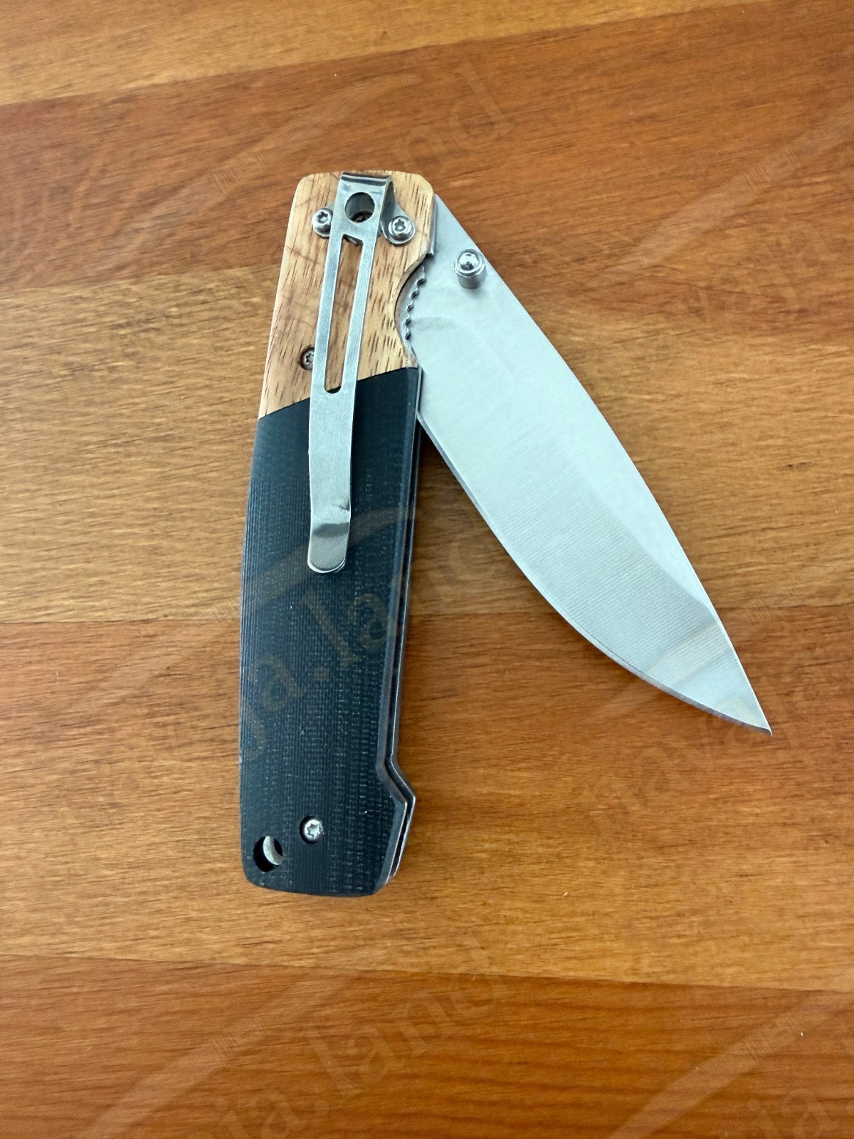 Sporting Folding Knife 3.4” Stainless Steel Blade G10 & Wood Handle Liner Lock