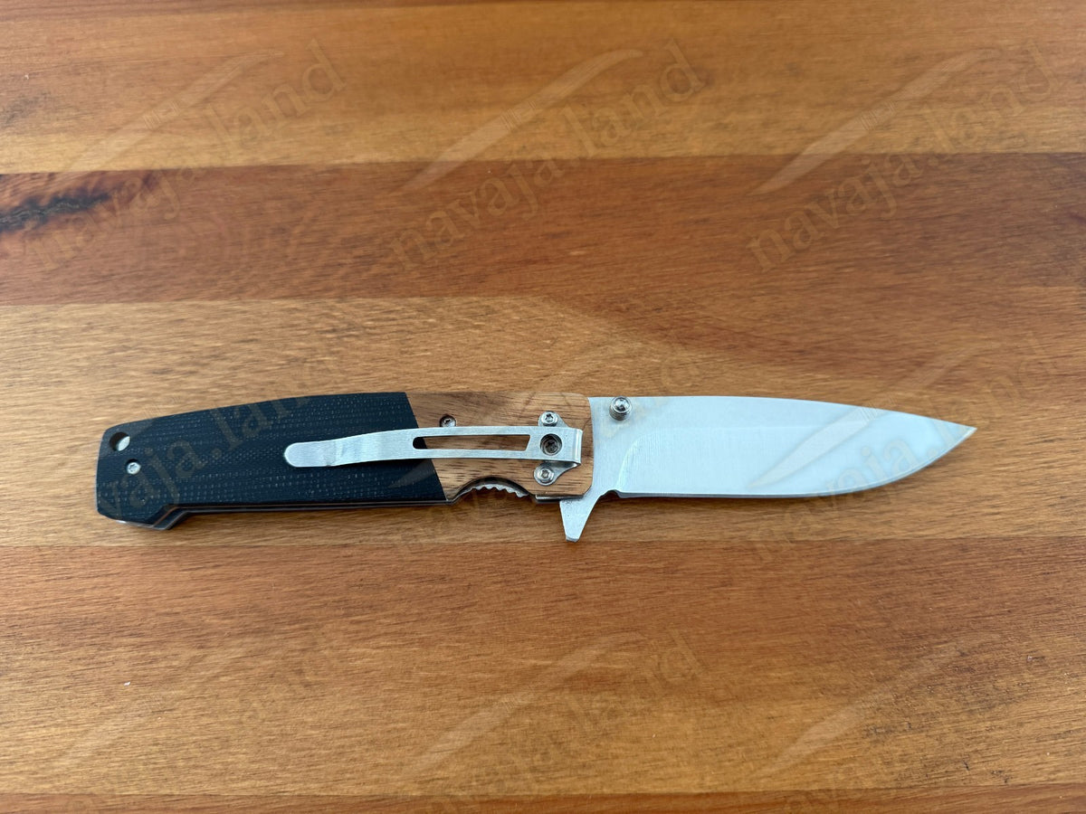 Sporting Folding Knife 3.4” Stainless Steel Blade G10 & Wood Handle Liner Lock