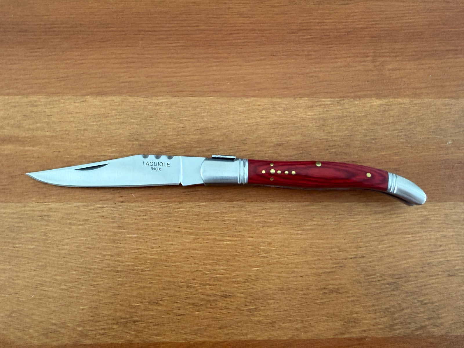 3.34” Stainless Steel Blade Navaja Laguiole Inox Pocket Knife Red Wood Scales